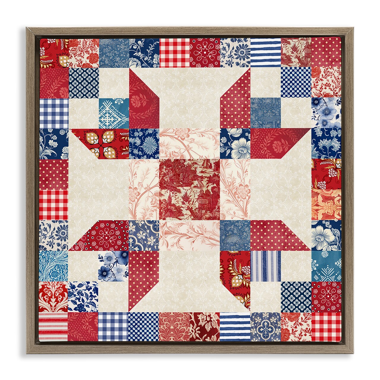 Stupell Industries Red & Blue Traditional Quilt Pattern Floating Frame By Susan Arnot